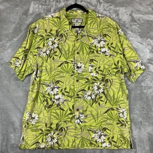 Caribbean Joe Button Up Shirt Men's XL Green Hawaiian Short Sleeve
